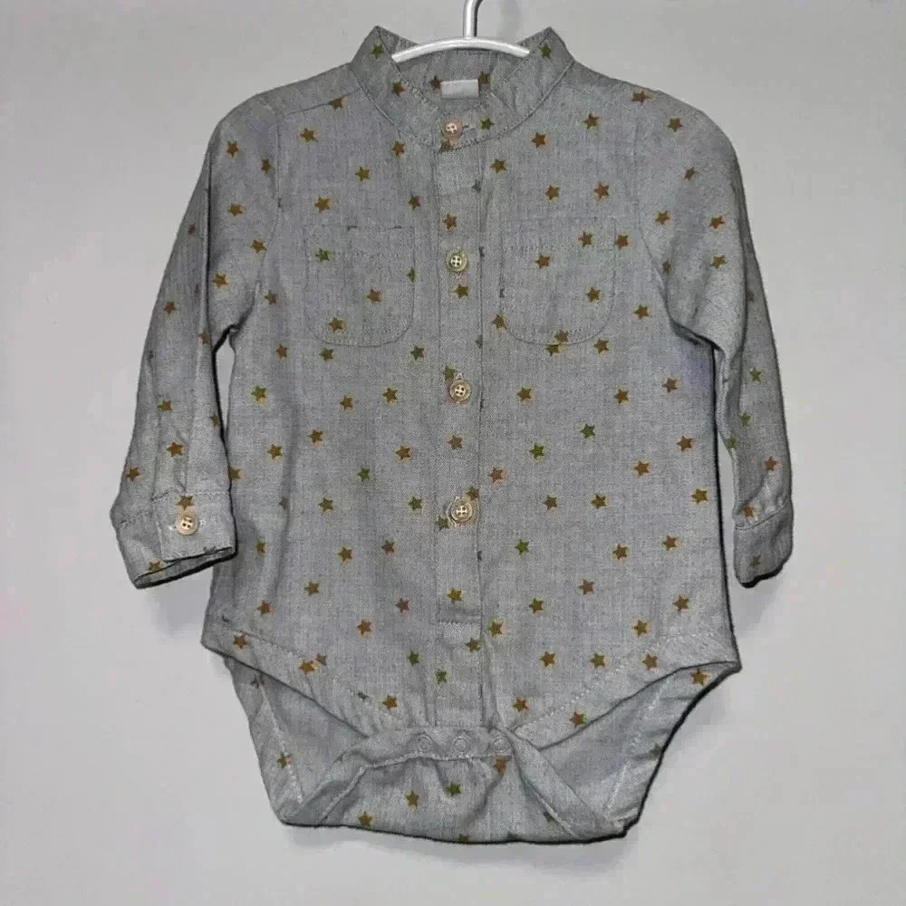 Baby Boy Shirt / 9-12 Months (74) Boutique Style / Gray & Yellow